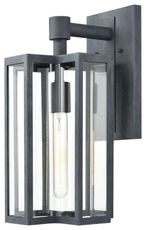 Outdoor Rectangular One Light Wall Sconce Exposed Bulb Transitional