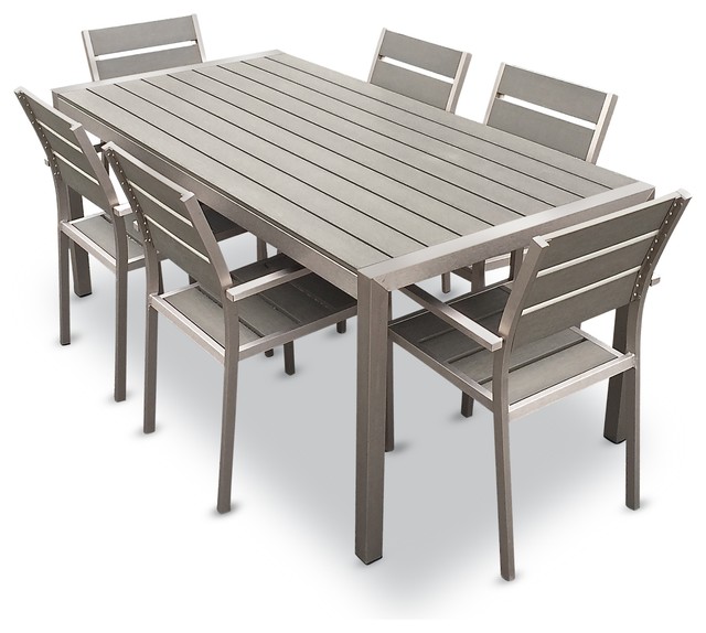 Outdoor Aluminum Resin 7 Piece Dining Table and Chairs Set contemporary ...
