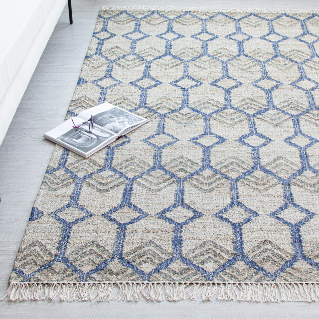 Marquesas Rug Marquesas Ivory and Blue Trellis Flatweave Area Rug, 8' x 10 ...