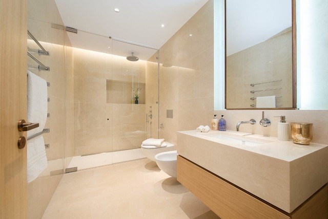 Crema Marfil contemporary-bathroom