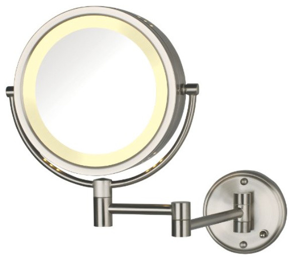 Jerdon HL75G 8.5Inch TwoSided Swivel Lighted Wall Mount Mirror w/ 8x