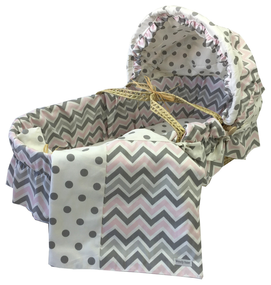 Chevron With Moses Basket, Bella Pink and Gray