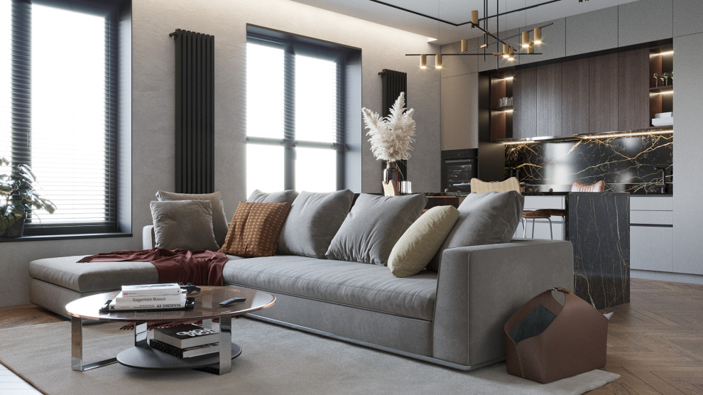 Современная кухня-гостиная в Чебоксарах