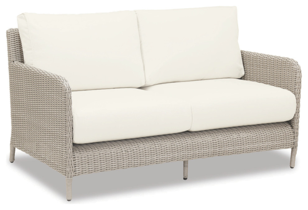 Manhattan Loveseat With Cushions, Linen Canvas With Self Welt