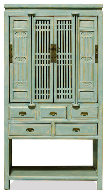 Chinese Tall Storage Cabinet Distressed Light Blue Elm Wood Chinese Tall Storage Cabinet Distressed Light Blue Elm Wood Farmhouse Pantry Cabinets By China Furniture And Arts