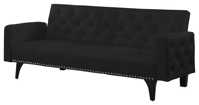 Divano Roma Furniture Modern Bonded Leather Sleeper Futon Tufted Bonded Leather Sleeper Futon With Tufting And Nailhead Trim Black Transitional Futons