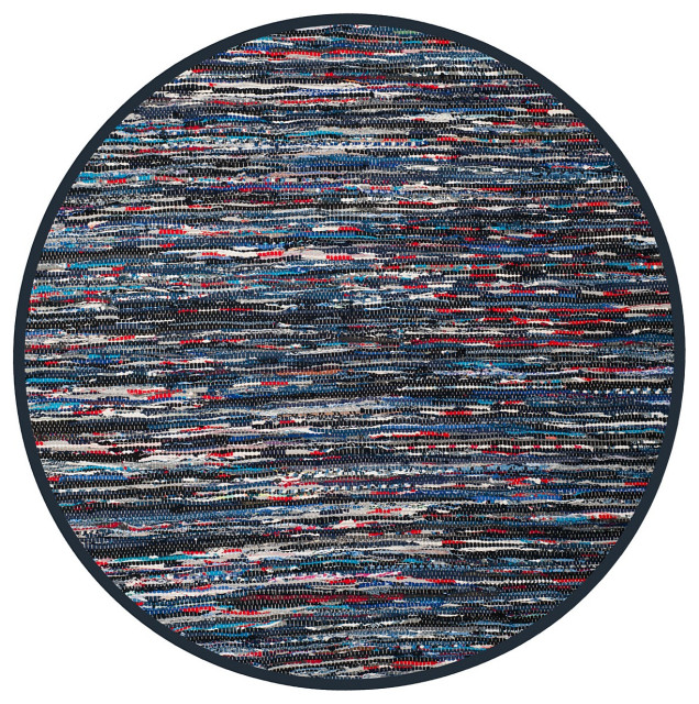 Safavieh Rag Rug Rar128B Rug, Blue/Multi, 6'0"x6'0" Round Contemporary Area Rugs by