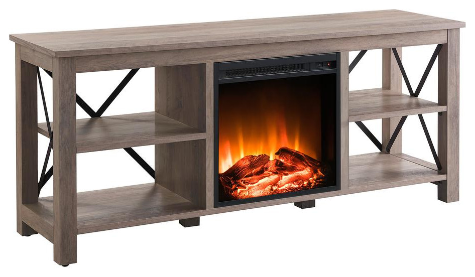Sawyer Rectangular TV Stand with Log Fireplace for TV's up to 65 in