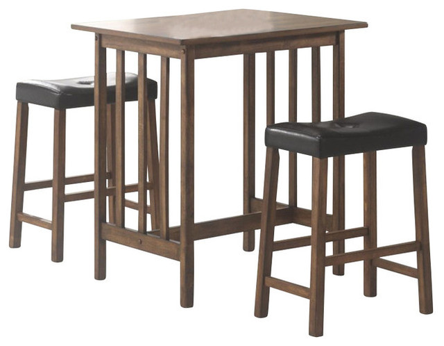 3 Piece Casual Counter Height Table Saddle Bar Stool Dining Set Nut 3 Piece Casual Counter Height Table Saddle Bar Stool Dining Set Nut Brown
