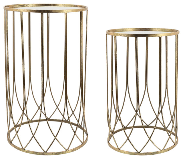 Metal, 2Piece Set 22" and 26"H Side Tables, Gold Contemporary Coffee Table Sets by