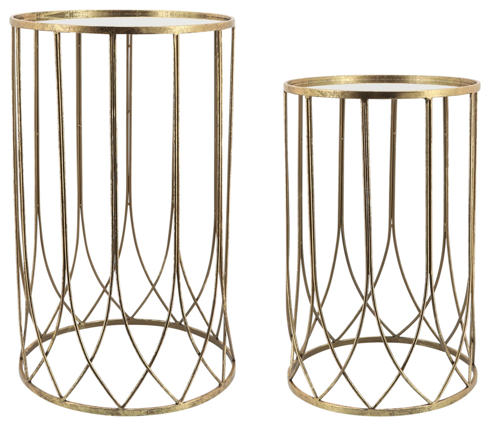 Metal, 2Piece Set 22" and 26"H Side Tables, Gold Contemporary