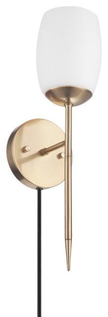 Novogratz x Globe Raoul 1-Light Matte Brass Plug-In/Hardwire Wall Sconce