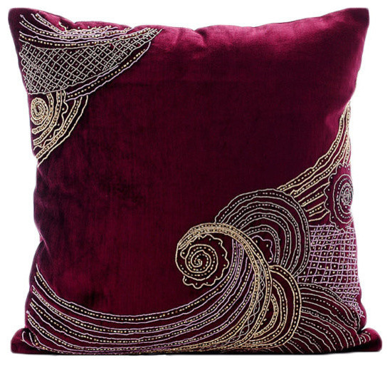 Zardozi Purple Cushion Cases, Velvet Throw Cushion Covers, Zardozi