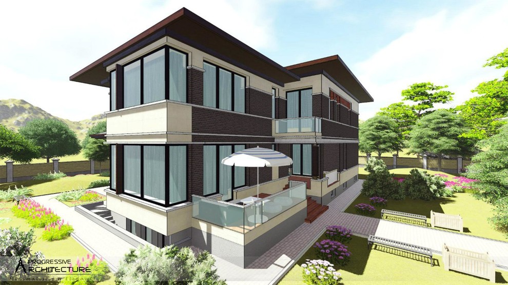 Кирпичный коттедж в стиле современного конструктивизма