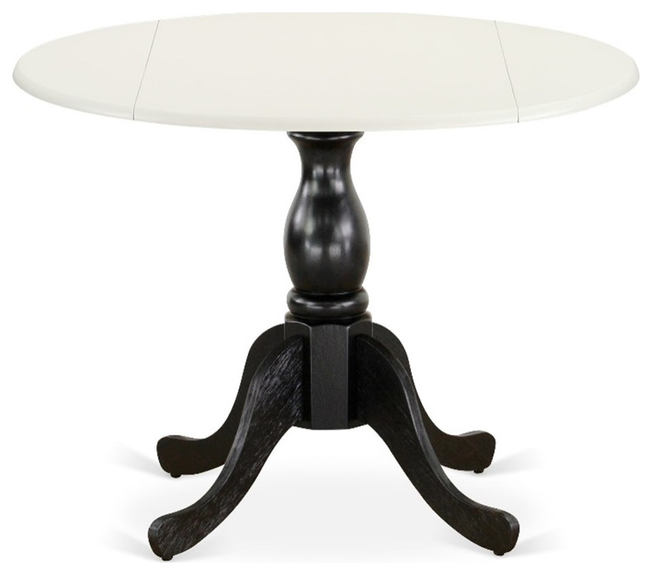DST-LBK-TP - Round Table - Linen White Table Top and Black Pedestal Leg Finish