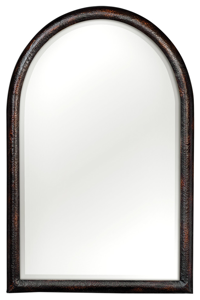 Hammered Dark Bronze Arch Wall Mirror, 46" Vanity Classic Wood Metal