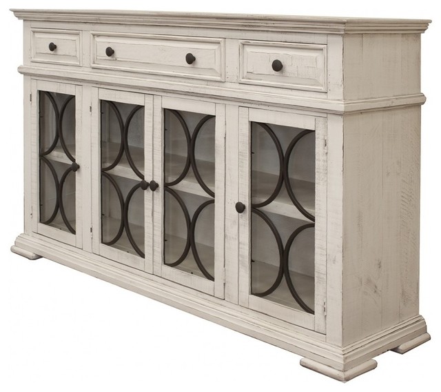 Vineyard Mod Circle Rustic Solid Wood Sideboard, Media Console