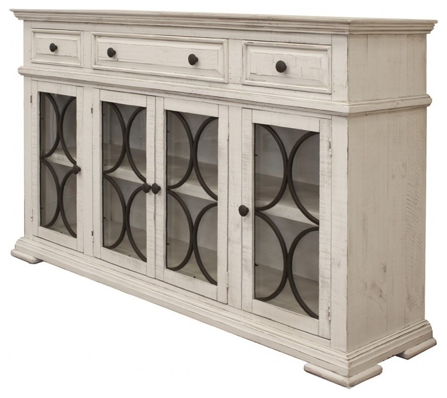 Vineyard Mod Circle Rustic Solid Wood Sideboard, Media Console Farmhouse Entertainment