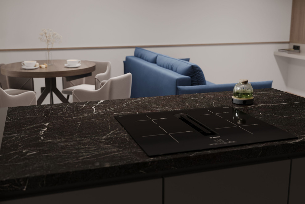 Современный интерьер с яркими акцентами и геометрическими формами