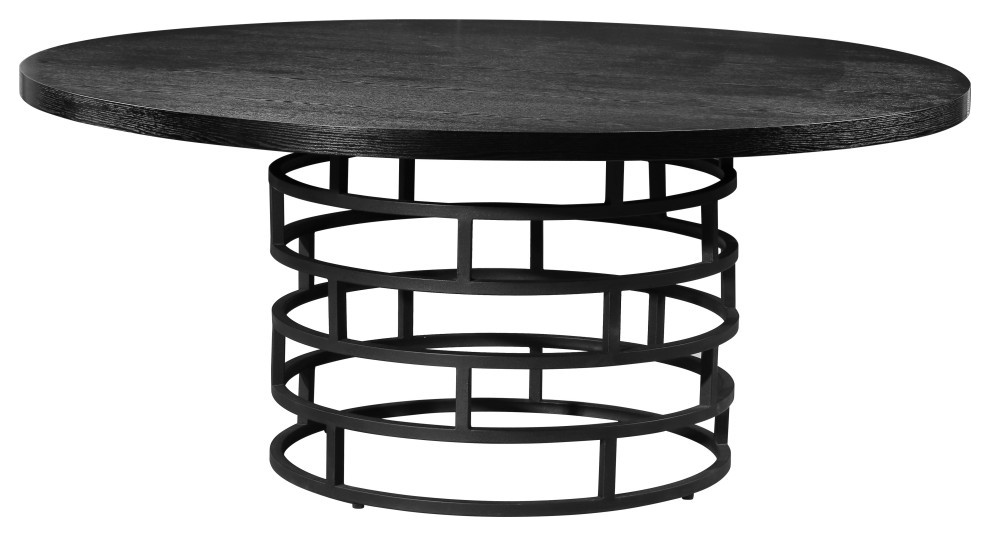 The Silas Dining Table, 72", Industrial, Round, Ebony Oak