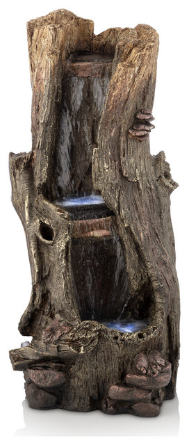 Alpine Rainforest Waterfall Tree Trunk With LED Lights, 41" Tall