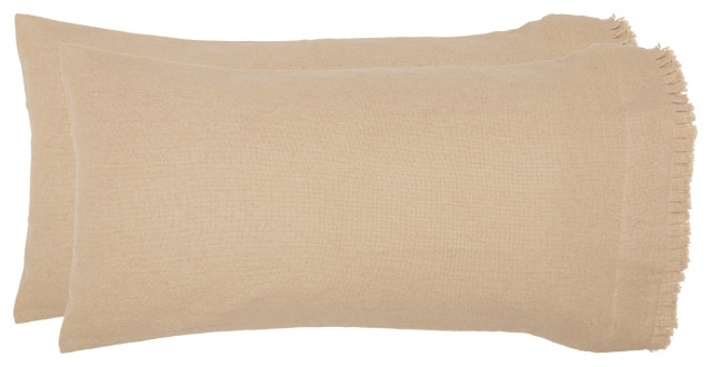 VHC Farmhouse Pillow Sham Cover Standard King Ivory Cotton Burlap Antique White 