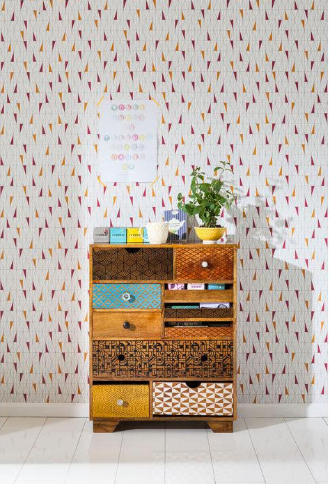Inspiration for a mid-sized eclectic porcelain tile and white floor foyer remodel in Miami with multicolored walls