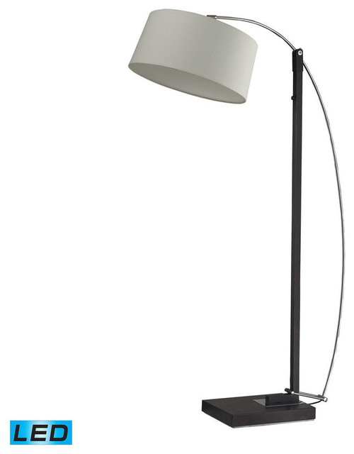 Logan Square LED Floor Lamp, Dark Brown With OffWhite Linen Shade