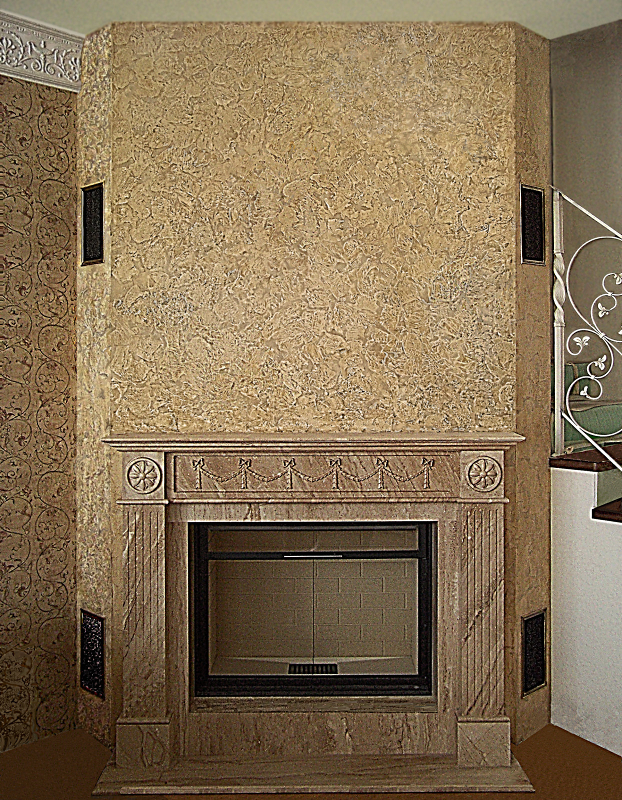 отделка камина декоративной штукатуркой