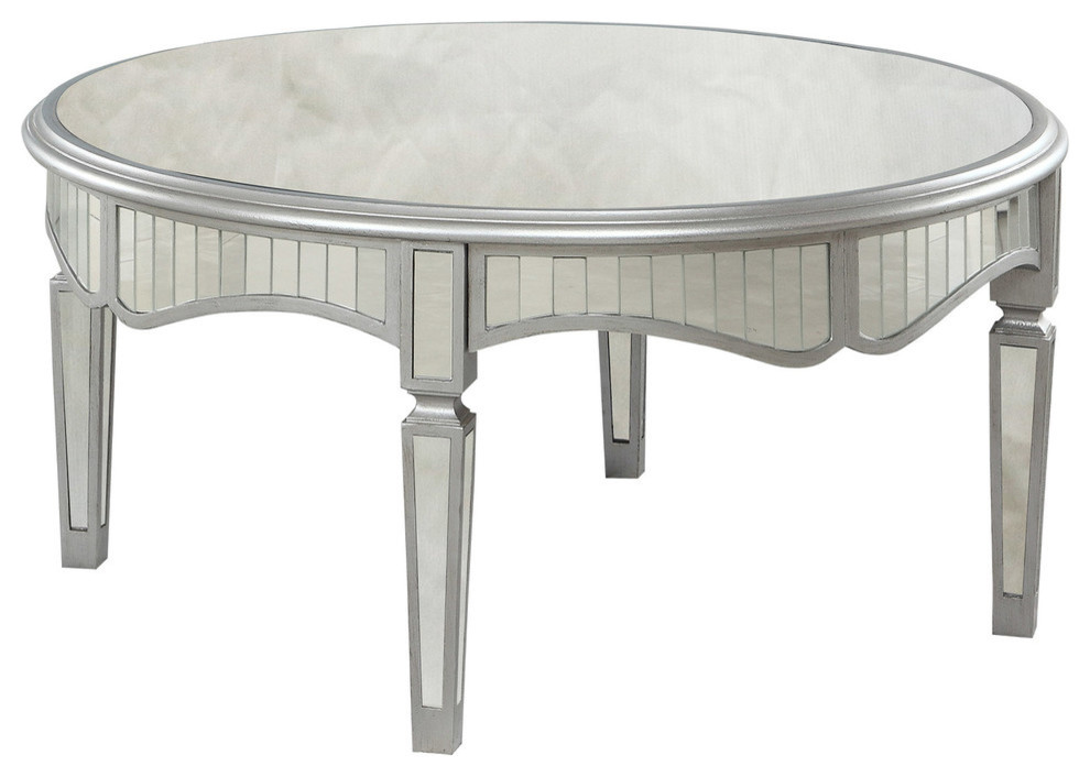 Royal Glam Round Mirrored Silver Coffee Table