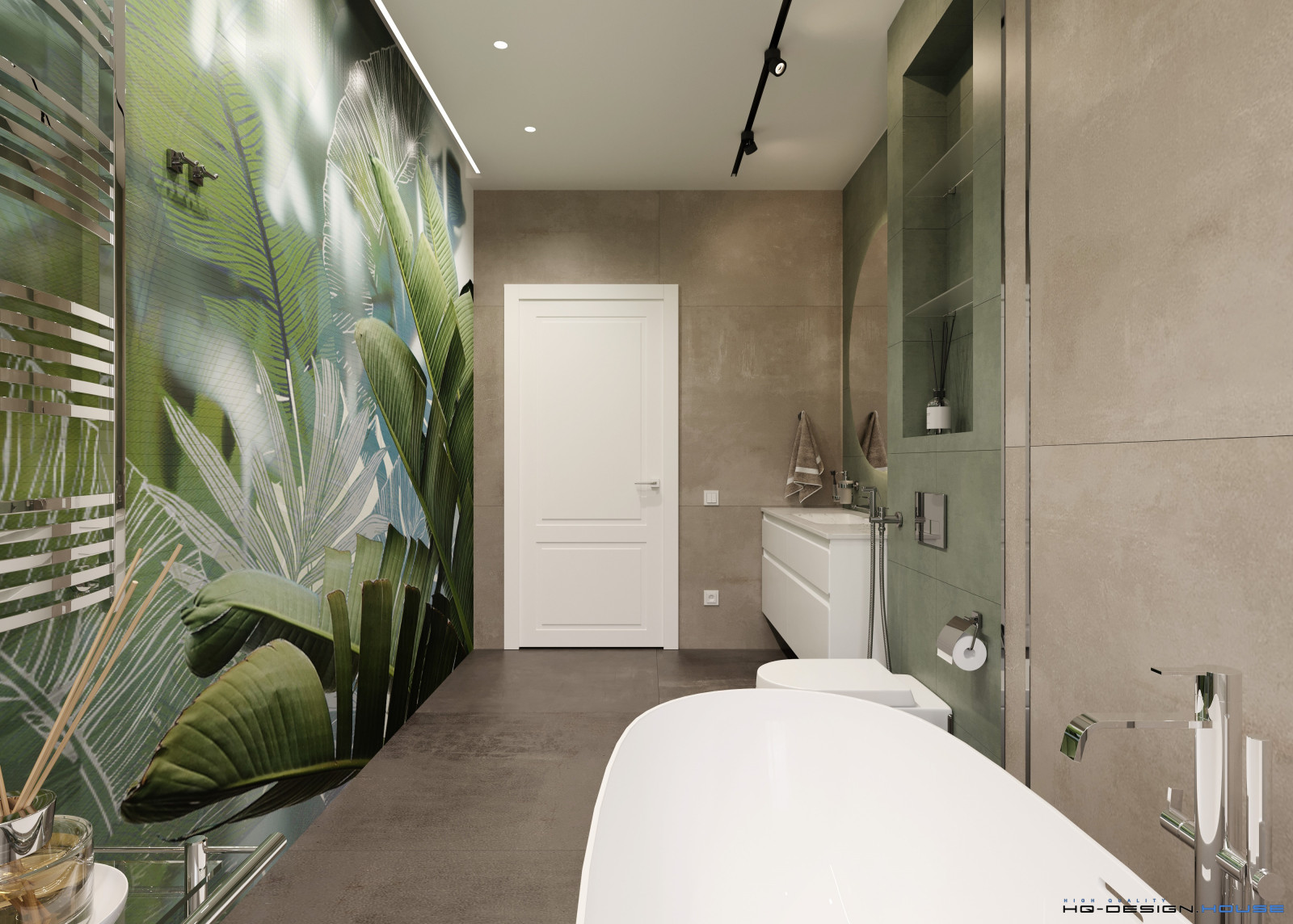 Яркий санузел в двухэтажном коттедже в современном стиле