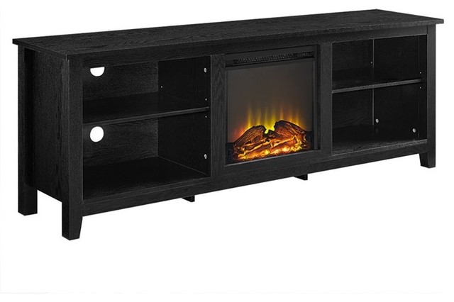 70" Black Wood Fireplace TV Stand - Transitional - Entertainment Centers And Tv Stands - by ...