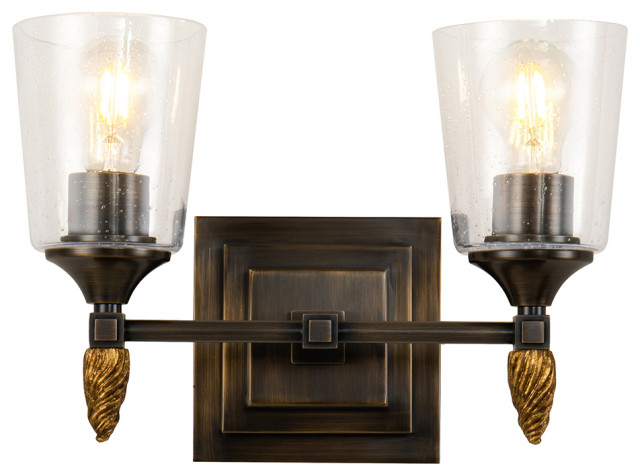 Vetiver 2-Light Bath Vanity Light, Dark Bronze With Gold Accents Finial 2 Gold