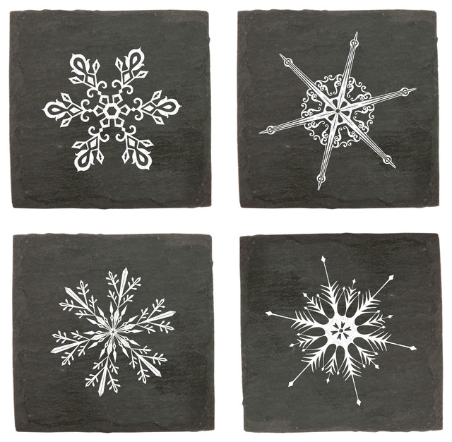 Rustic Holiday Snowflake Slate Coasters