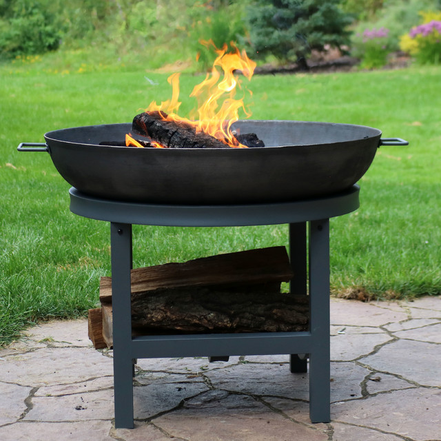 Sunnydaze Outdoor Cast Iron Fire Pit Bowl With Built In Log Rack 30 Sunnydaze Outdoor Cast Iron Fire Pit Bowl With Built In Log Rack 30