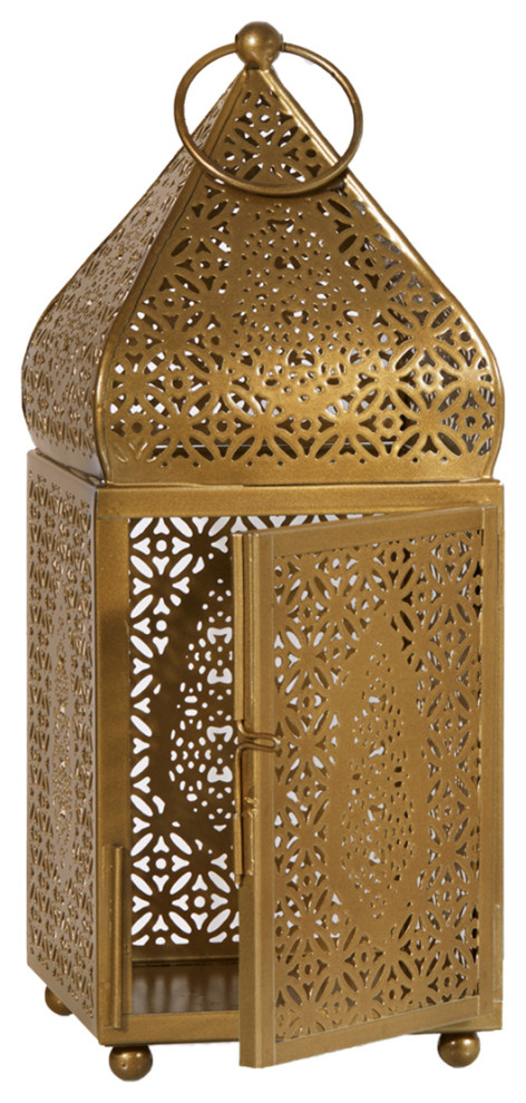 Moroccan Gold-Finish Metal Lantern, Large