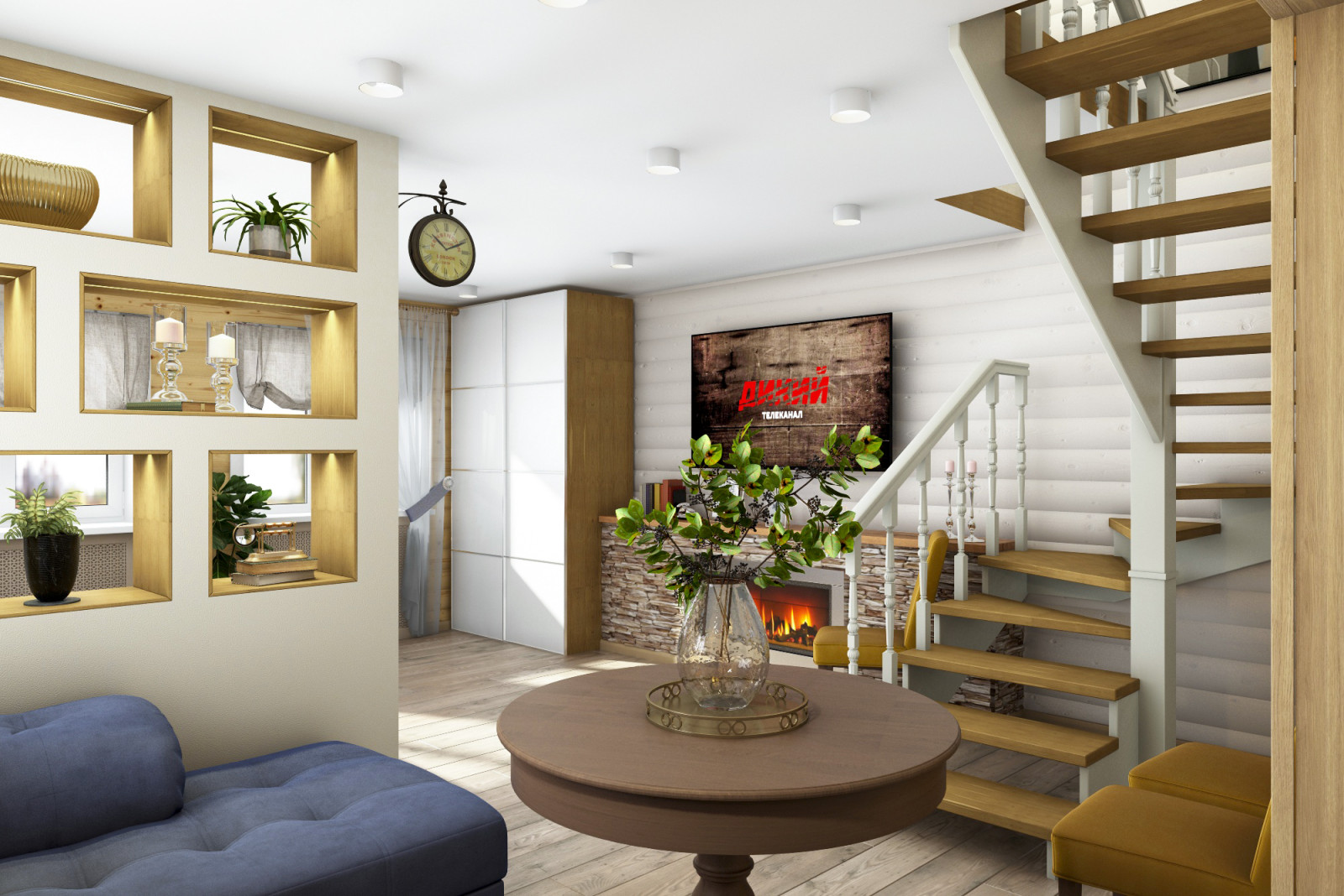 Блок-хаус в интерьере небольшого частного дома