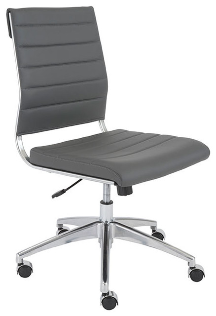 Modern Gray Leather Armless Office Chair Chrome Base Contemporary Chairs By Euro Style Gray Leather Armless Office Chair