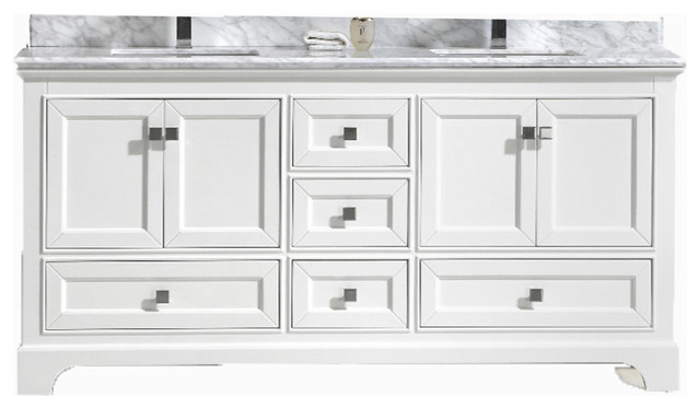 Maple Bathroom Vanity With Carrara Marble Top, White, 72"