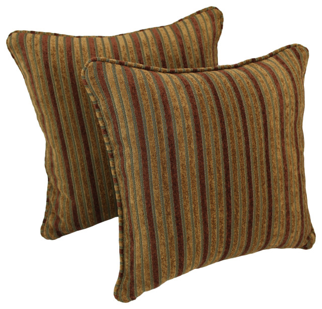 18" DoubleCorded Jacquard Chenille Square Throw Pillows Set of 2 Autumn Stripes Contemporary