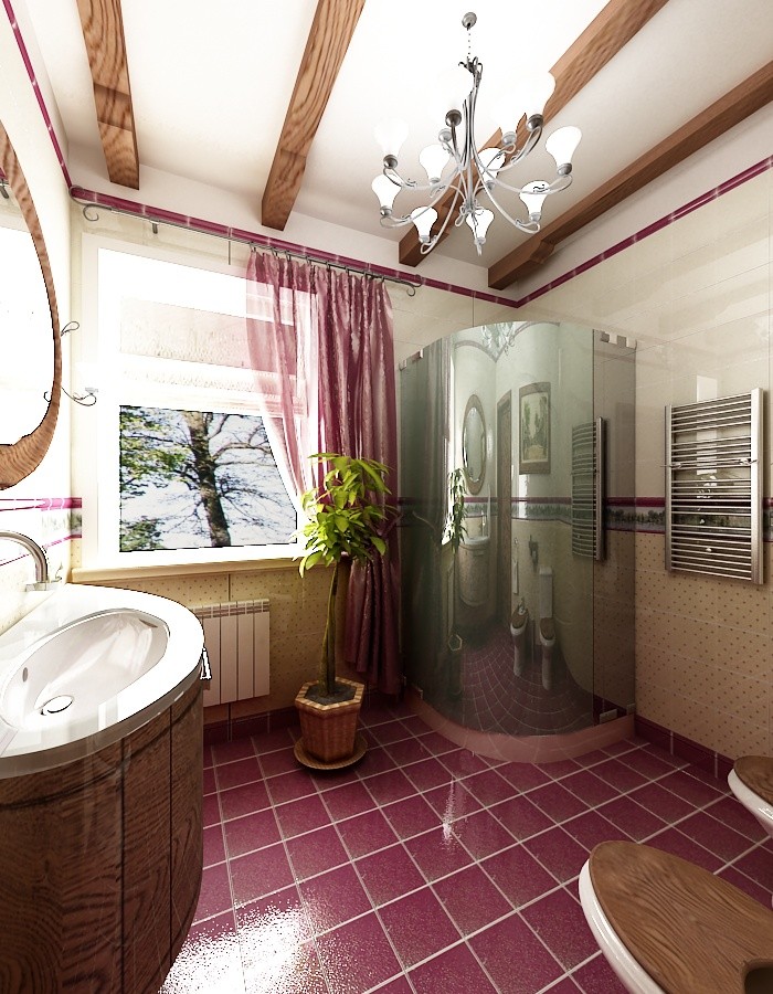 Дизайн-проект ванной 2 в стиле "Шале".