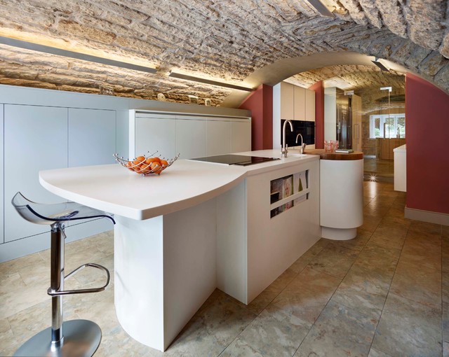 White Handleless in Cellar contemporary-kitchen