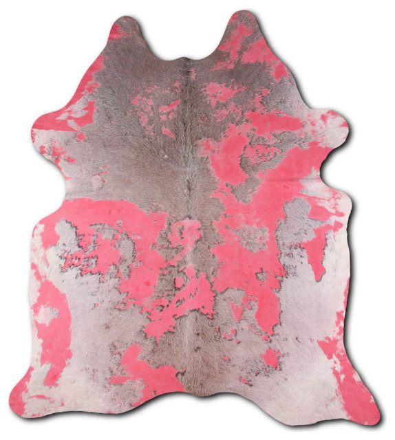 ACID WASHED HAIR ON Cowhide Rug DE DISTRESSED RED, 5'x7' to 6'x8