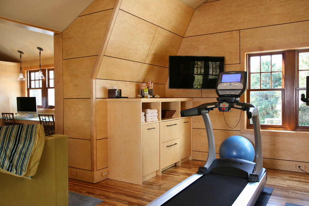 Design ideas for a modern home gym in Boston.