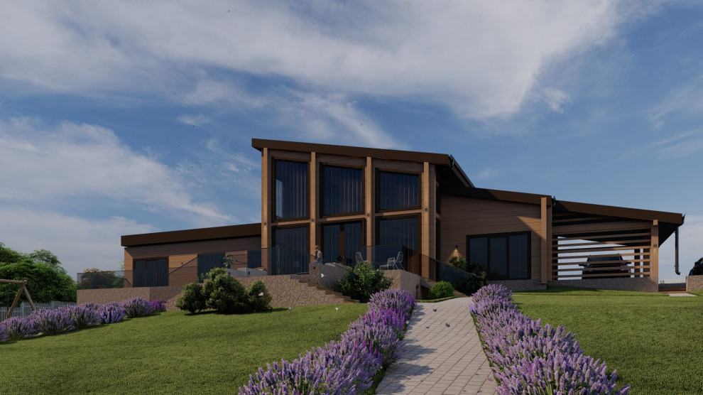 Комбинированный дом из клееного бруса