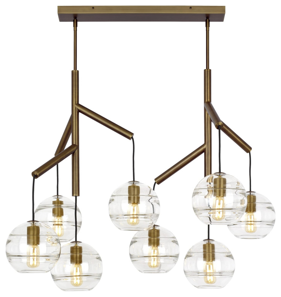 Sedona Contemporary Chandelier in Aged Brass and Clear