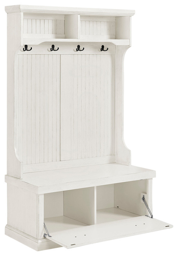 Crosley Furniture Seaside Wood 4 Hook Hall Tree in Distressed Navy Farmhouse Hall Trees by