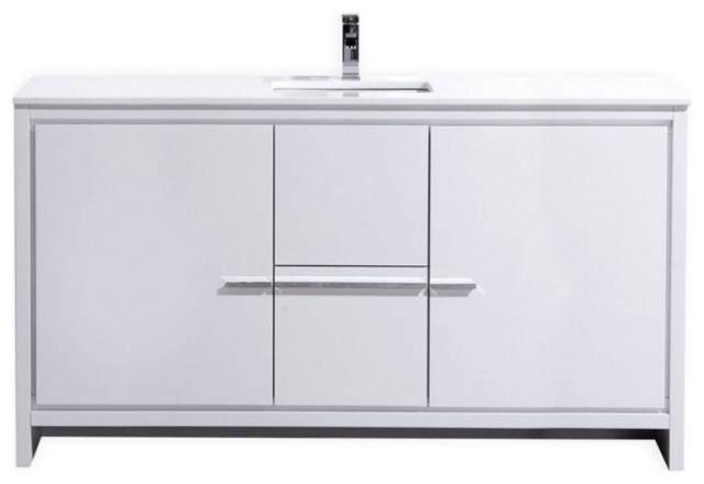 Dolce Modern Bathroom Vanity With White Quartz Counter-Top, High Gloss White, 60