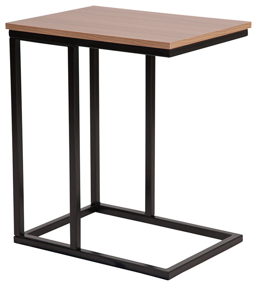 Offex Rustic Wood Grain Finish Side Table With Black Metal Base