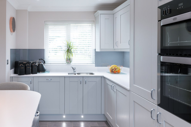 Airy open plan grey and white shaker style kitchen modern-kitchen